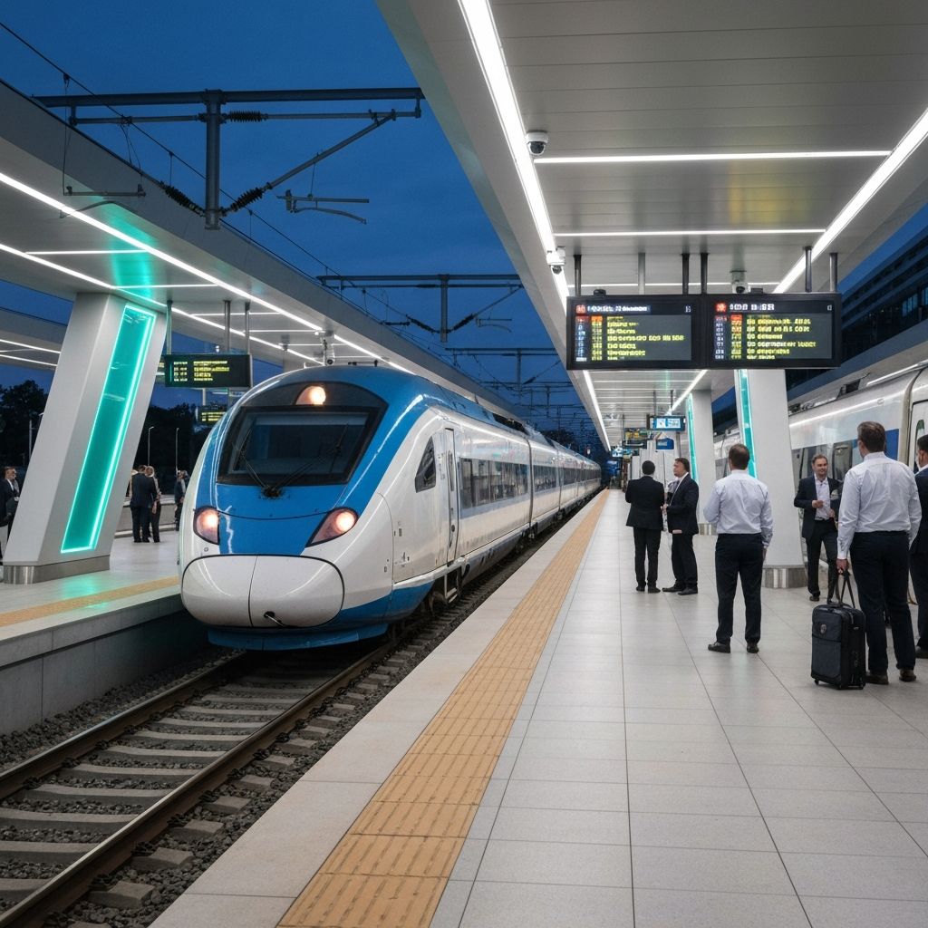 Modern smart rail station with digital displays
